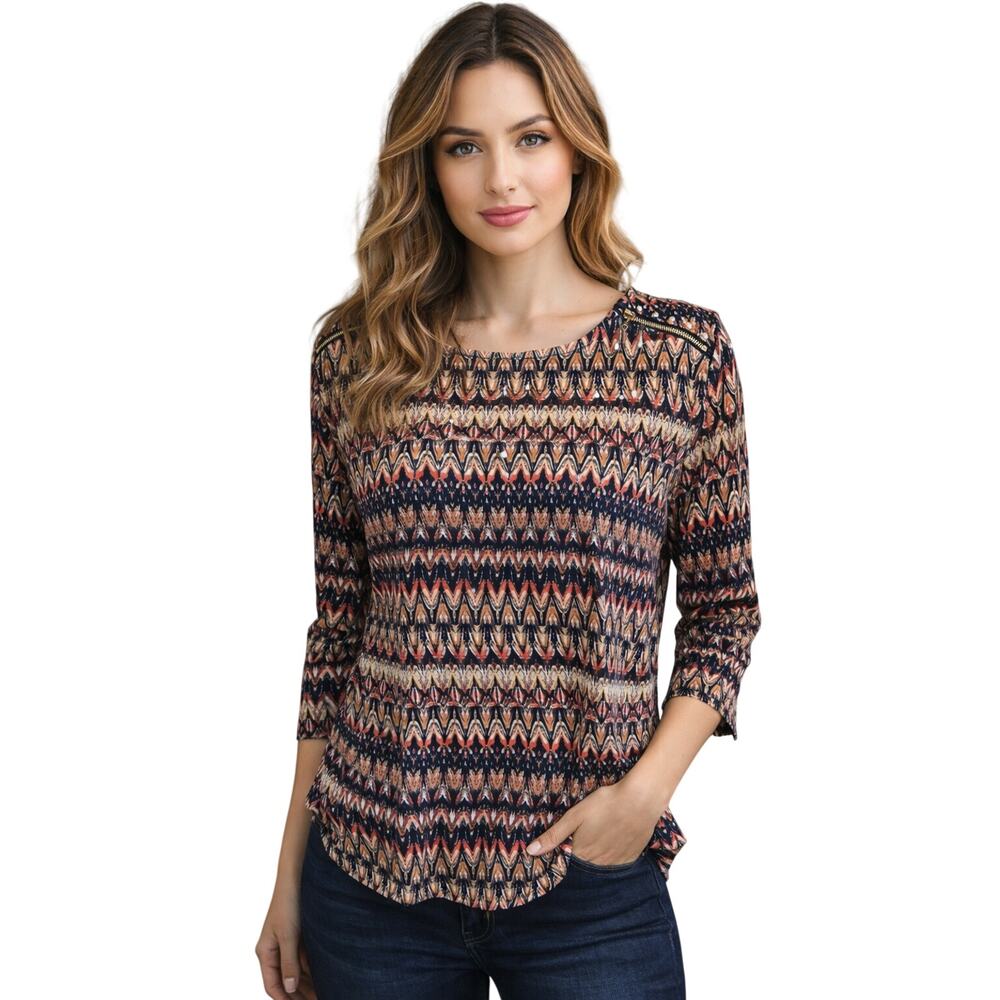 Rafeala Aztec Blouse XL Desert Stripes Colorful Zipper